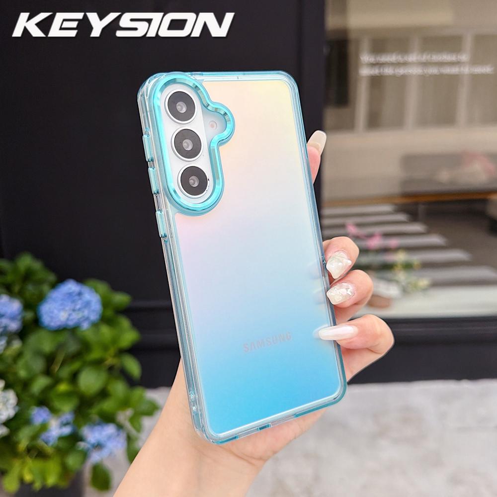 KEYSION Laser Gradient Colorful Phone Case for Samsung Galaxy S24 S25 S26 Ultra 5G S26+ S25 FE TPU+PC Shockproof Back Cover