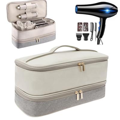Double Layer Hair Dryer Storage Bag PU Leather Hair Tool Curler Storage Case Dustproof WaterProof Portable Travel Cosmetic Bag