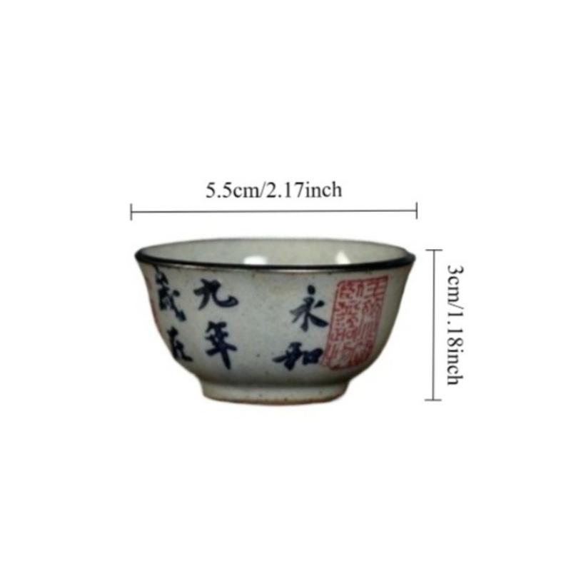 1 szt. 30 ml Ręcznie Malowana Chińska Kaligrafia Czarka do Herbaty - Kamionkowy Zestaw do Herbaty Gongfu, Czarka z Poezją, Tradycyjna Miseczka do Herbaty