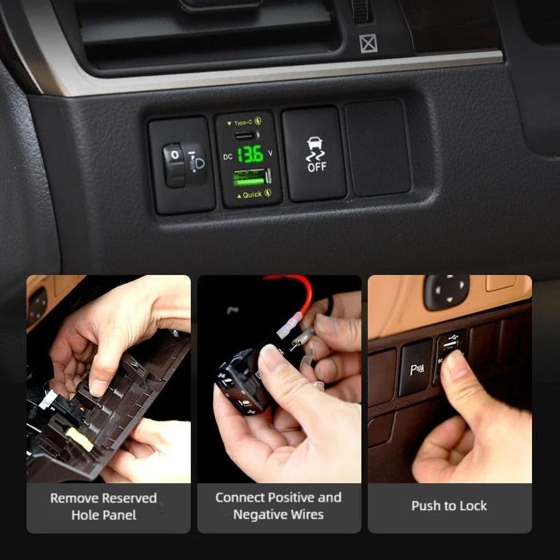 Power Socket Type-C USB Cellphone Charging Port for 2009-2019 Auto Accesory Fast Charging Adapter with Voltmeter