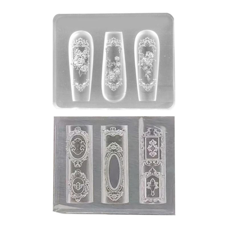 Nail Art Silicone Stamp Mold for Party and Salon Rose Window Shaped Manicure Mould Embossed Nail Stencils for Women