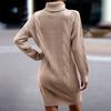 Frauen Herbst Winter Stricken Kleid Rollkragen Langarm Twist Textur Pullover Mini Kleid Einfarbig Verdickt Warme Lose Kleid