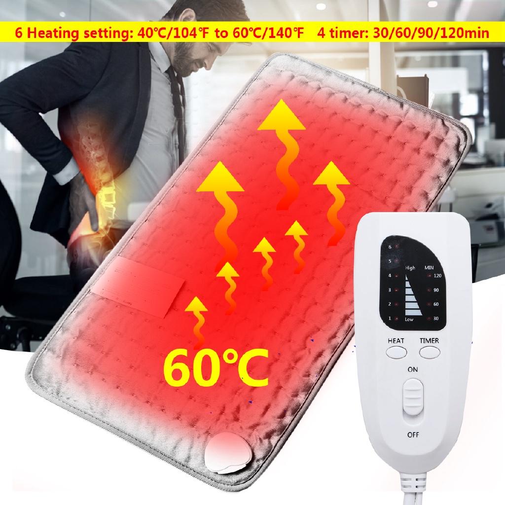 75W 6 Heating Setting Electric Thermal Therapy Heated Pad Back Neck Pain Body Relief Soft Fabric Grey Timer Safe Cosy