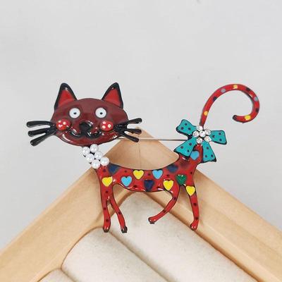 Broche Chat en Émail Coloré pour Manteaux et Costumes de Dames