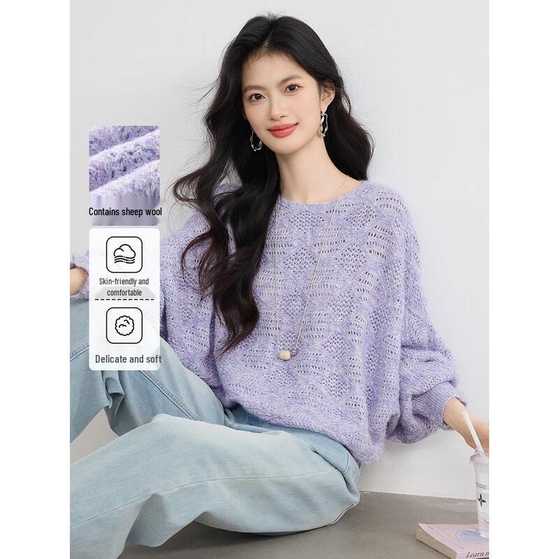 Women s French Romantic Lavender Hollow Knit Sweater