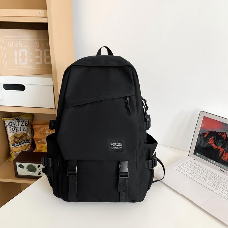 Male Solid Color Backpack Female Large Capacity Travel Backpack Junior High School Student Schoolbag