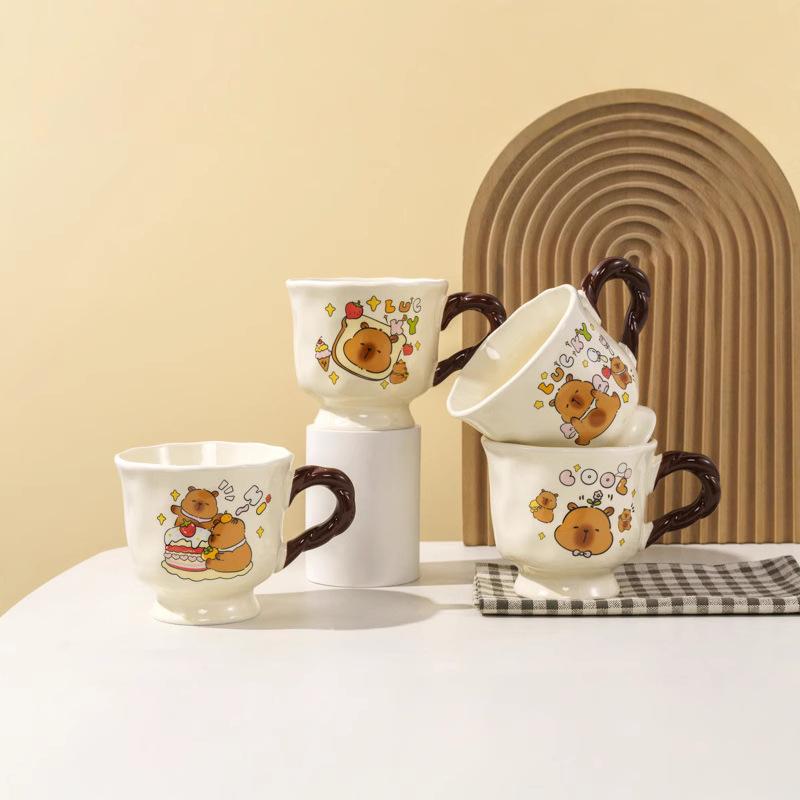 Buddhist Kapibala Ceramic Cup High-Pretty Capybara Mug with Spoon Cute Student Water Cup Couple Souvenir