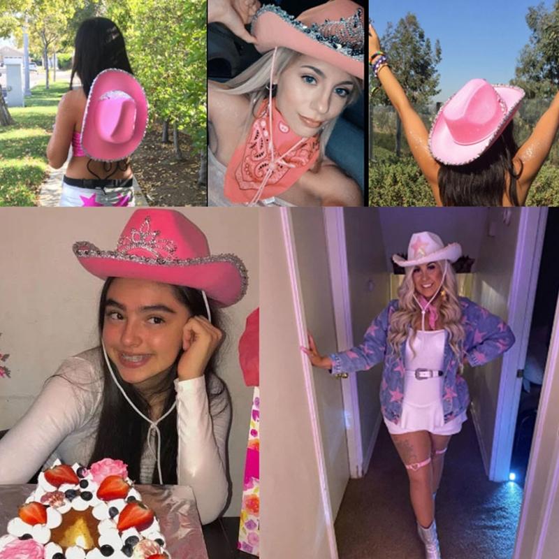 Vintage Prom Party Sequin Crown Cowboy Hat Christmas Hat Big Brim Hat Jazz Top Hat Costumes for Fancy Dress Parties