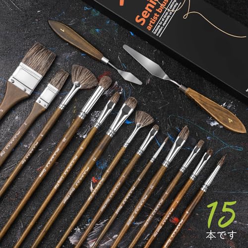 Natural Boar Bristle Oil Paint Brushes, 15-piece Set with Two Palette Knives, Multi-purpose, for Professional Artists and Beginners, Suitable for Scho