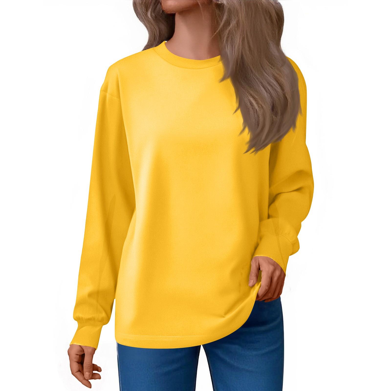 

Женская модная футболка свободного кроя с круглым вырезом, однотонный повседневный топ с длинным рукавом XXL жёлтый