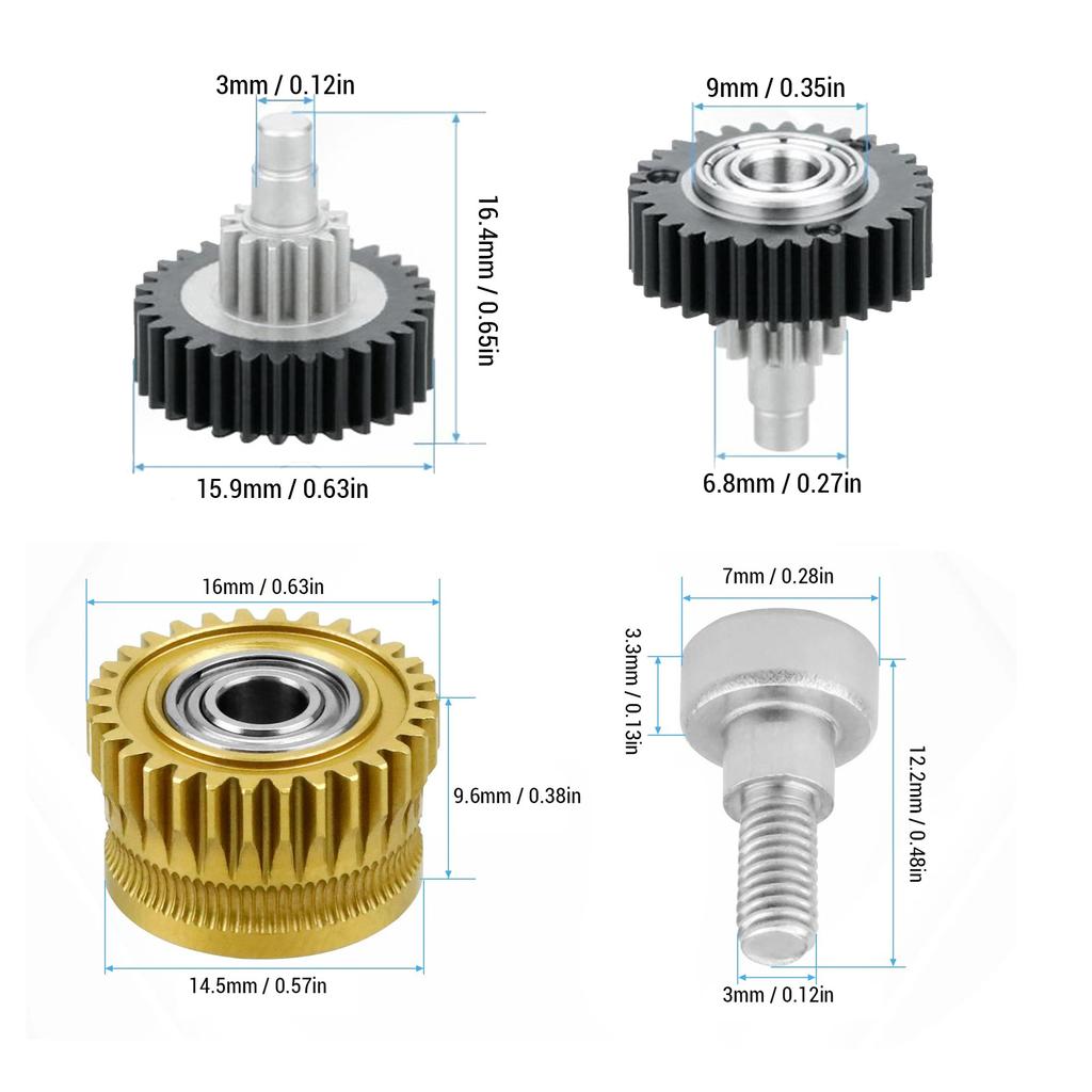 Upgraded Extruder Gear Set Hardened Steel DLC Coating Black Reduction Gold Double Bearing Gears for K1 Maximum 3D Printer