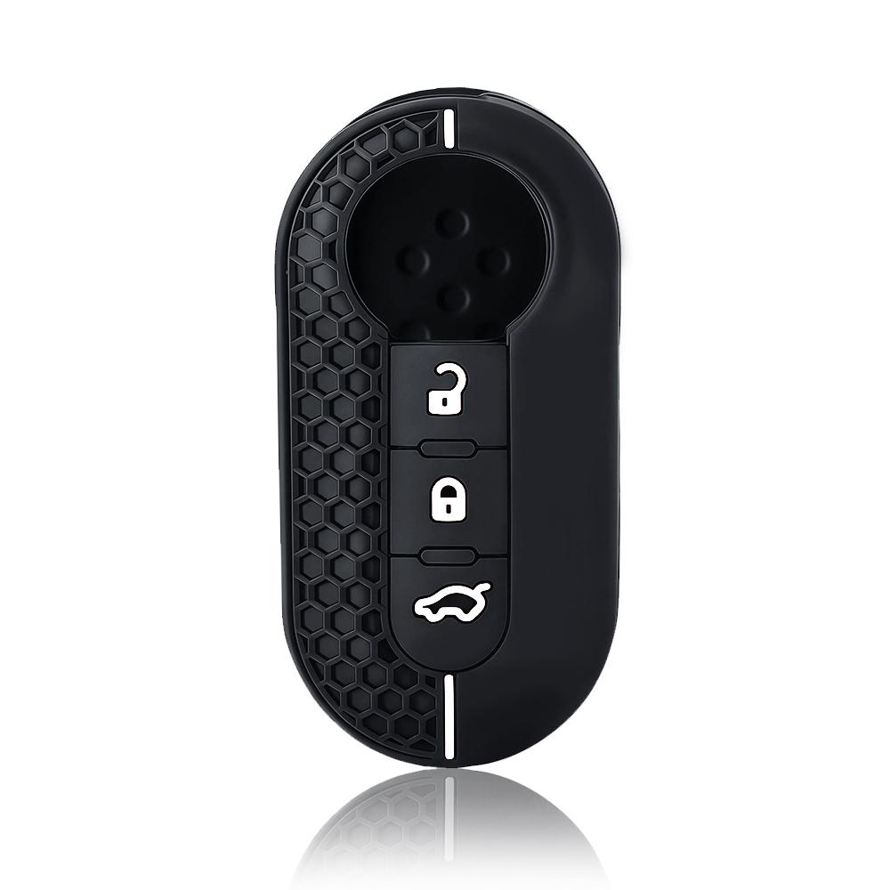 Silicone Car Key Fob Shell Cover for FIAT 500 500L 500X Abarth 3-Button Folding Key