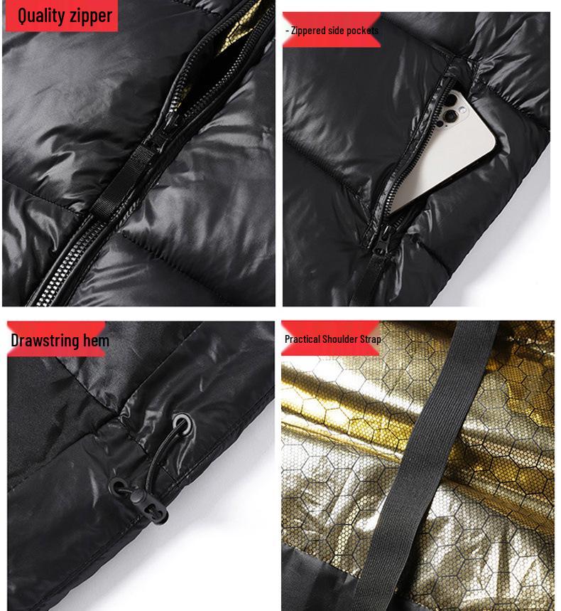 Men's High-End Black and Gold Cotton Hooded Winter Jacket – Warm, Thick, Windproof, Cold-Resistant Outerwear