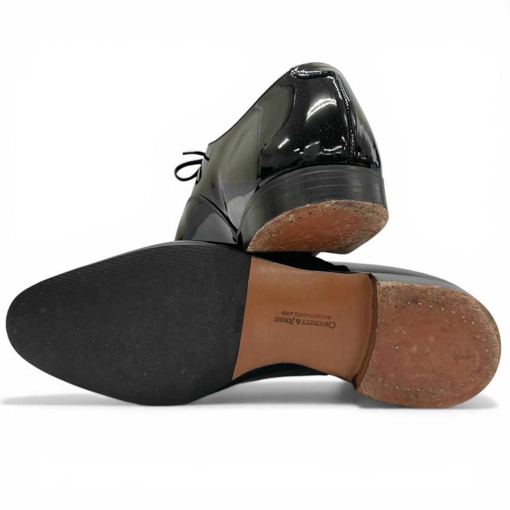 Skvělé kožené boty CROCKETT&JONES CHEAM 341 Kopyto černé Lakovaná kůže pánské 8 Použité