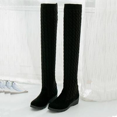 Cizme cu Talpă Groasă pentru Femei Cizme Noi de Toamnă Iarnă Șosete Tricotate Respirabile Cizme Dama Peste Genunchi Elastic Pantofi cu Vârf Rotund Cizme cu Platformă