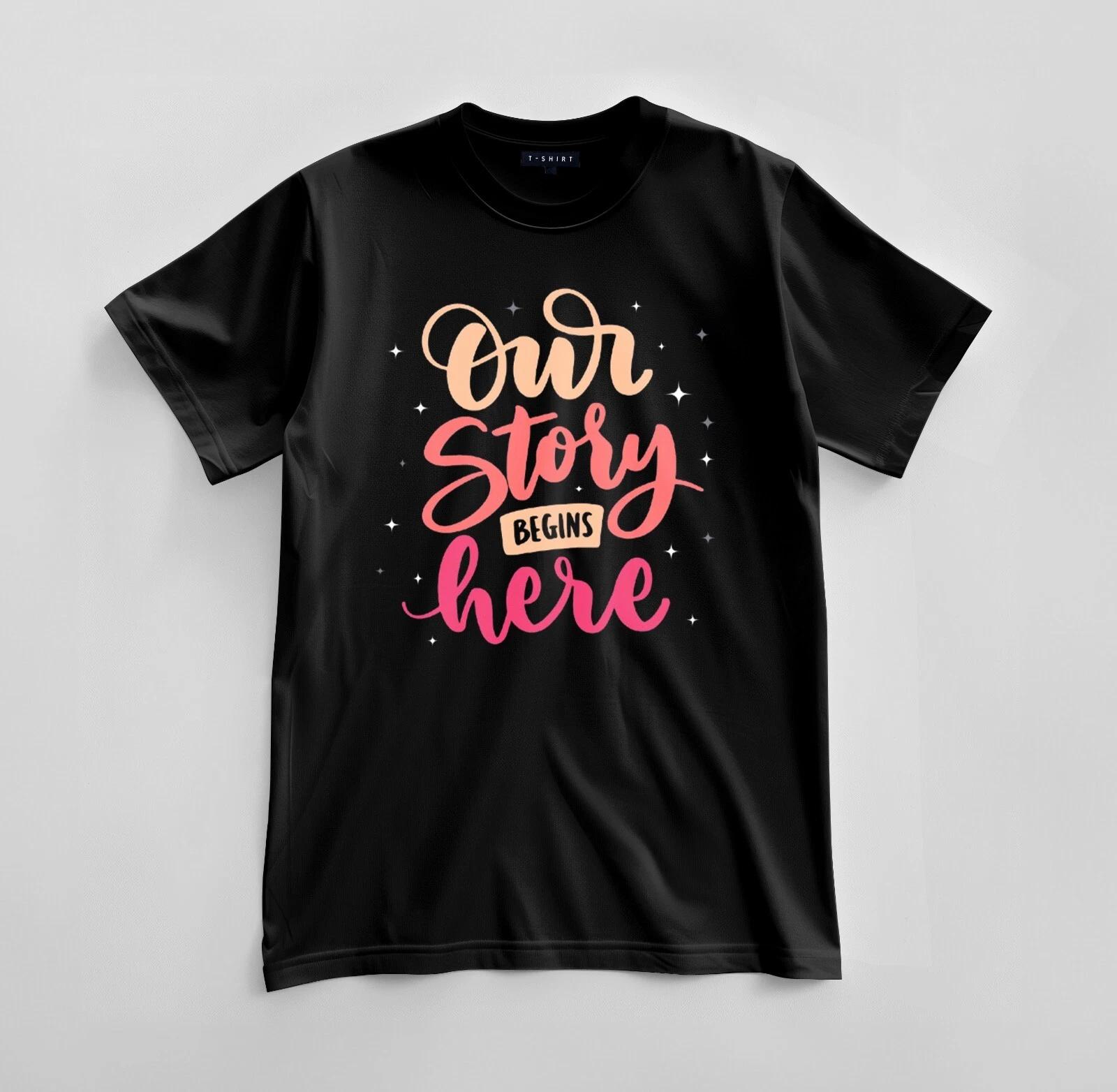 

Custom Our Story Begins Here T-shirt Design Unisex Jersey Short Sleeve Tee S