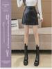 New Autumn/Winter High-Waist Slim A-Line Black Leather Skirt for Women, Plus Size Available.