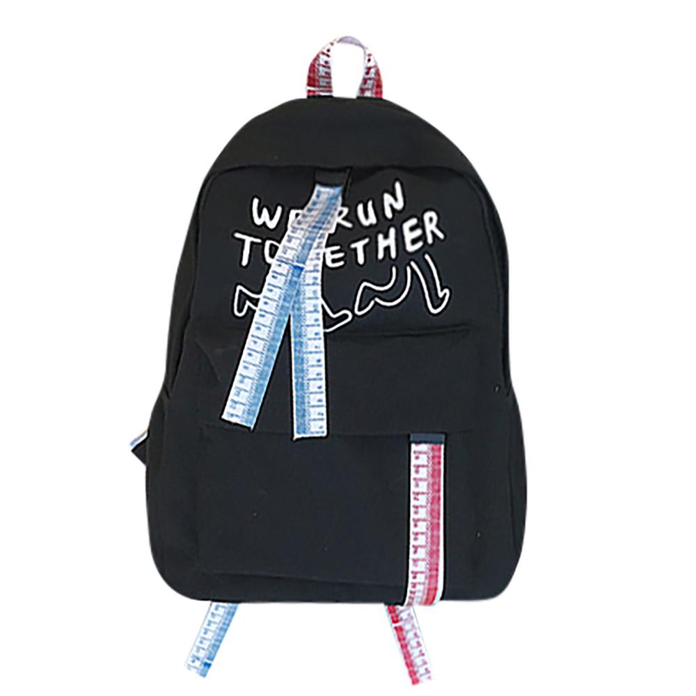 Unisex Girls Boys Solid Print Flock Zipper Backpack School Bag Shoulder Bag