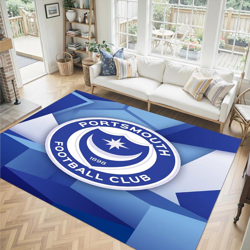Portsmouth FC Design Kristall-Samt-Teppich Gemütlich Nicht?Rutschfester Teppich mit Aufdruck für Schlafzimmer Wohnzimmer Eingang