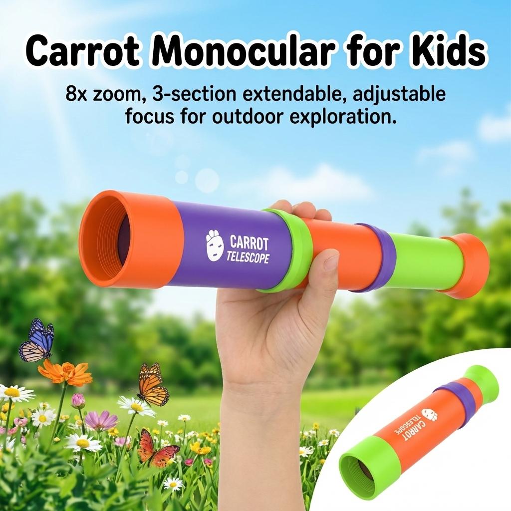 8-faches Monokular-Teleskop für Kinder, Lernspielzeug mit 3-teiligem einziehbarem Design und verstellbarem Fokus