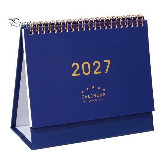 Academic Year Calendar 2027 Desk Calendar, Standing Flip Desktop Minimalist Gold Foil Cover Daily Agenda Monthly Planner, Thick Paper for Note Taking,