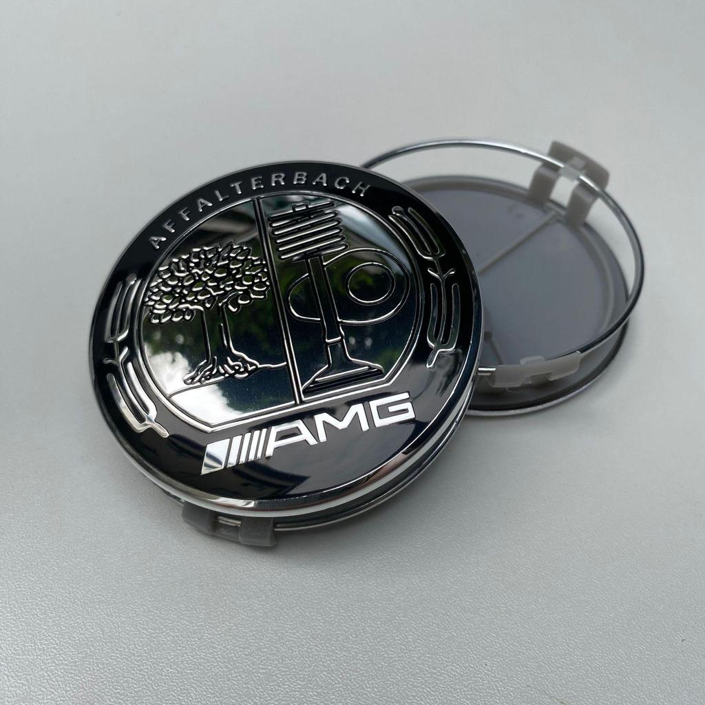 Emblema de Tampa de Cubo de Roda Compatível com Mercedes 75MM - Tampa de Pneu de Plástico Prata Preta com Design de Espiga de Trigo.