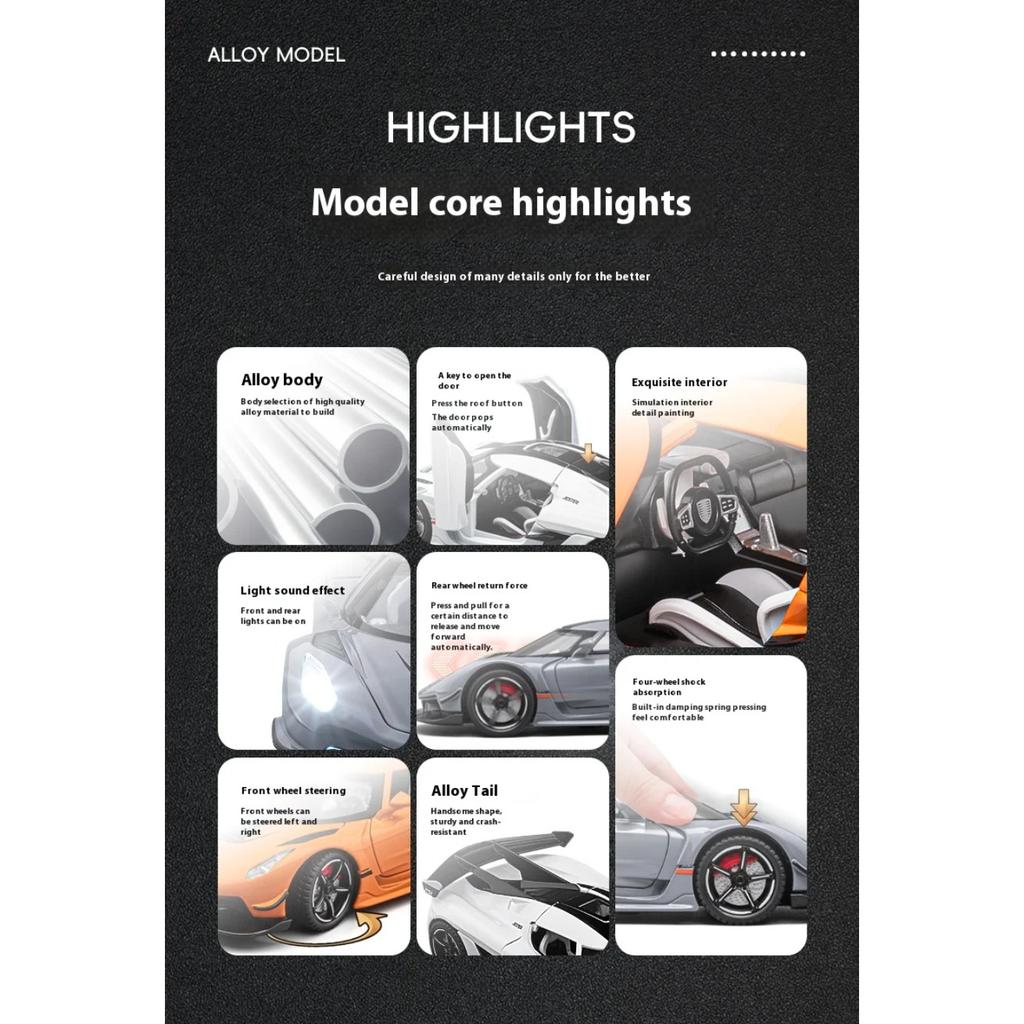 1/22 Metal Die Cast Koenigsegg JESKO Supercar Model Racing Gift Boy Simulation Sound and Light Retraction Collection Ornaments