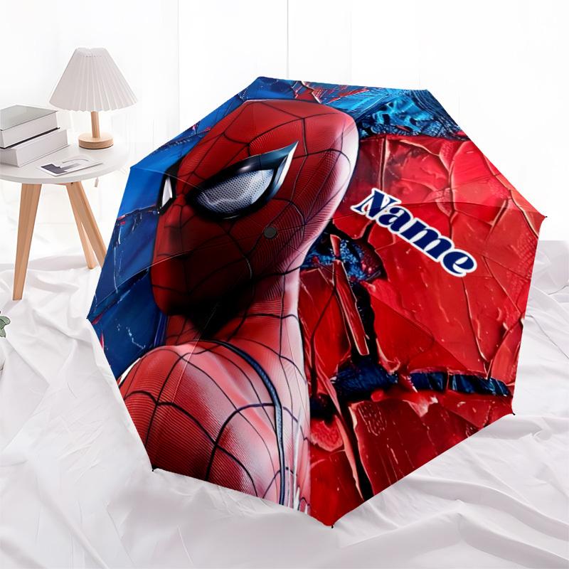 1PC SpiderMan Custom Name Automatic Open/Close, 8-Rib Durable Frame Compact Travel Umbrella for Men & Women D1222007