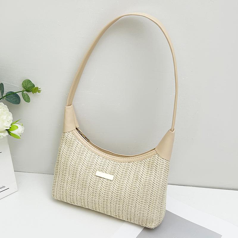 

Свежая пасторальная сумка-подмышка, плетеная, модная, персонализированная, контрастного цвета, сумка, маленькая и легкая, универсальная женская сумка Tide абрикосовый