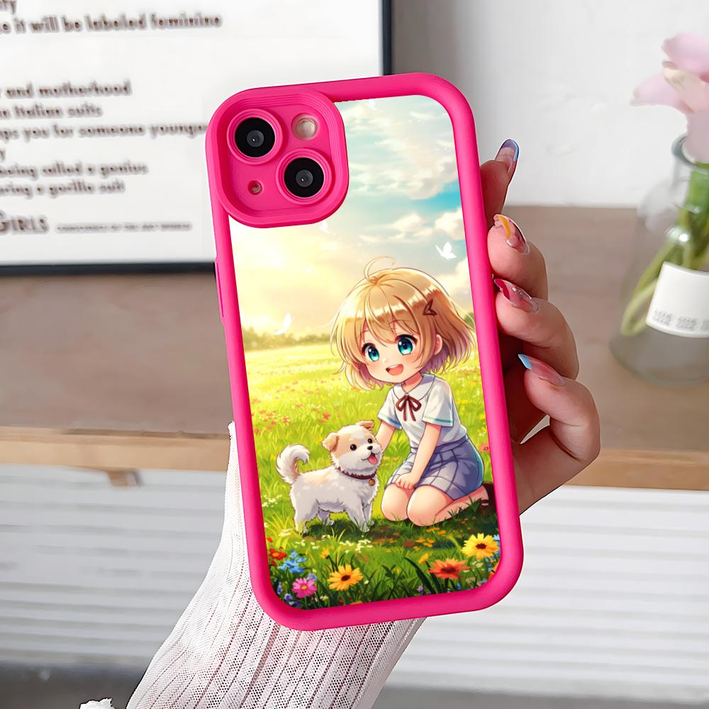 

Girl Dog Puppy Thicken TPU Mobile Phone Case for iPhone 17 16 15 14 13 12 11 Air Pro Max Plus Colorful Cover iPhone 14 Plus