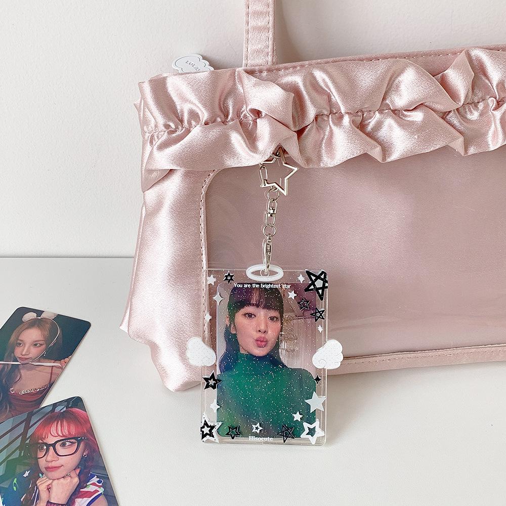 Kawaii Star Glitter Photocard Holder Keychain 3 Inch Hard Acrylic Id Card Case K-Pop Idol Photo Sleeve Protector For Girls Gift
