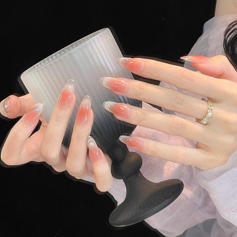 Ks Nail Art Wearable Nails Short Style 2026 New Model High-End Super Popular Cat Eye Handmade High-Quality Nude Color Stunning Nail Pieces
