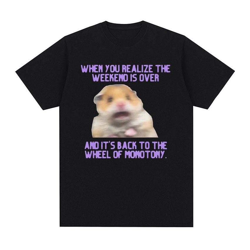 

Funny Scared Hamster Meme T Shirt Men s Women Vintage Fashion Short Sleeve T-Shirts Summer Casual 100% Cotton Oversized T-shirt