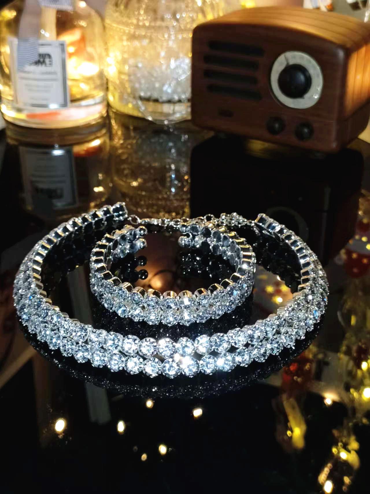 

Crystal Choker Necklace & Earring Set with Rhinestone Bangle