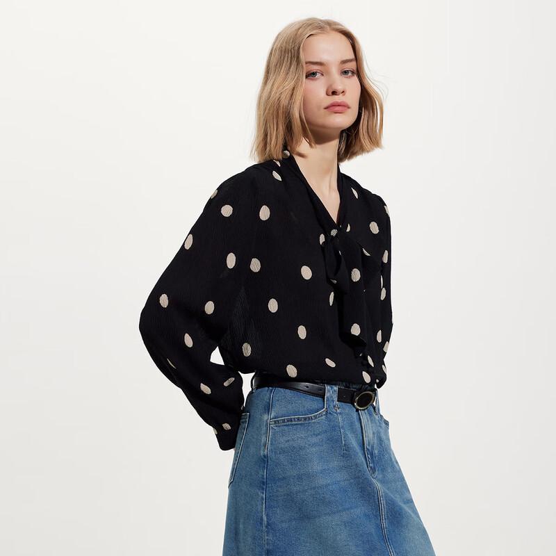 Chic Polka Dot Long Sleeve Shirt US 6