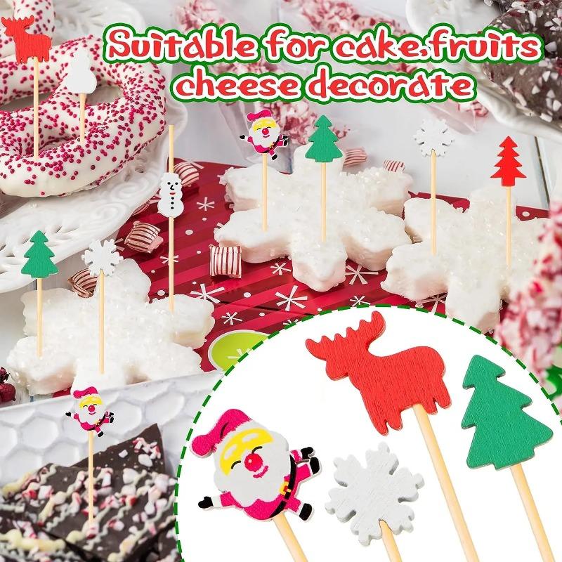12CM Christmas Halloween Disposable Bamboo Fruit Sticks Snowflake Christmas Tree Santa Claus Fruit Sticks Christmas Decorations
