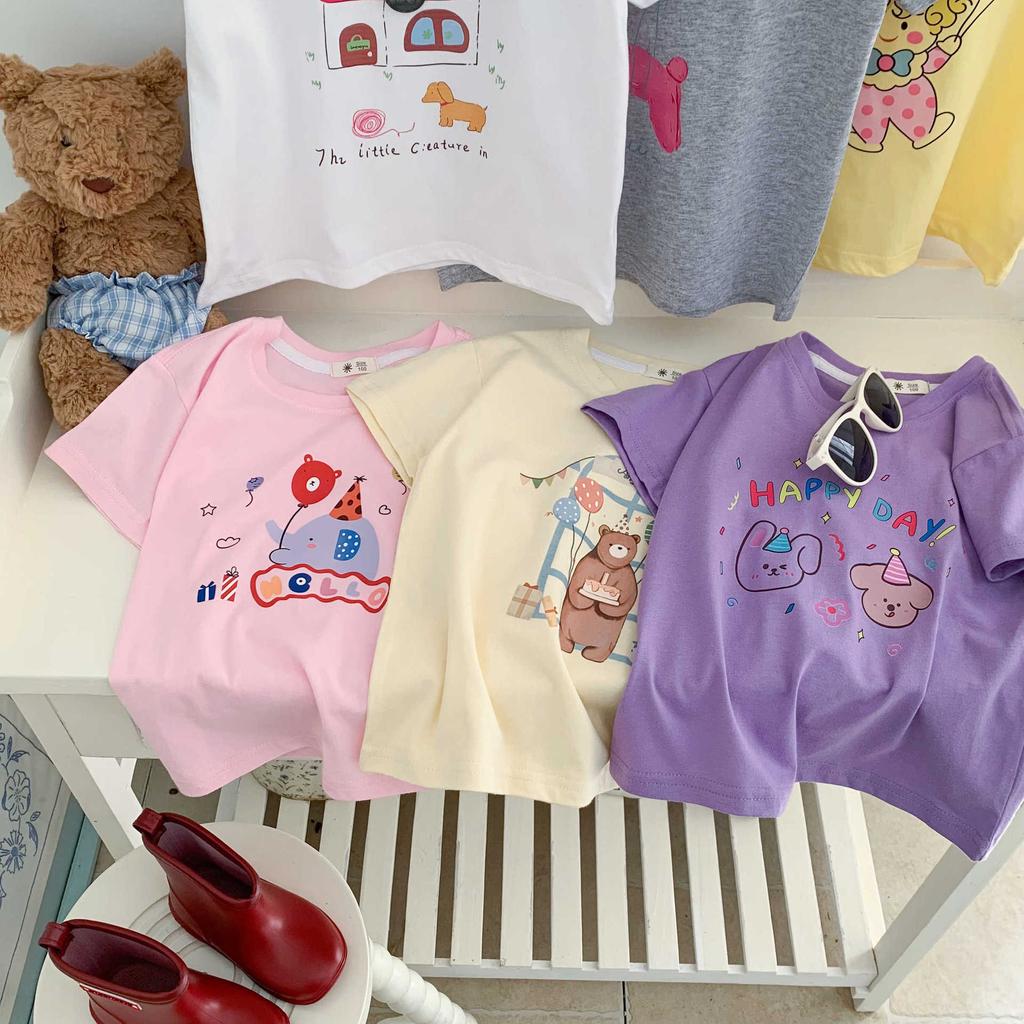 Girls' Cotton Short-sleeved T-shirt Summer Children's Casual Cartoon Top