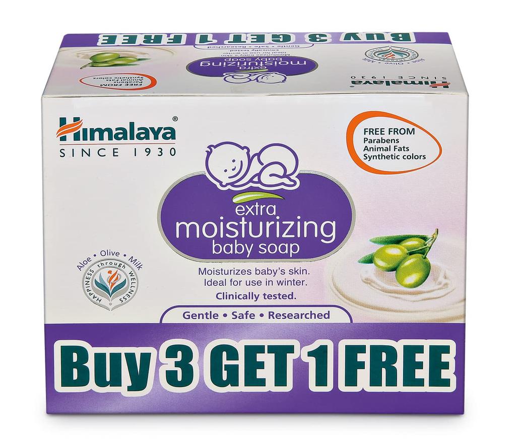 Himalaya Extra Moisturizing Baby Soap 4 Bars 75g Pack Aloe Olive Milk Moisturizer