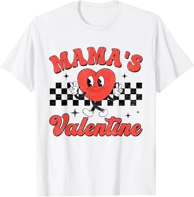 Retro Groovy Mama is My Valentine Cute Heart Boys Girls Kids T-Shirt 4XL