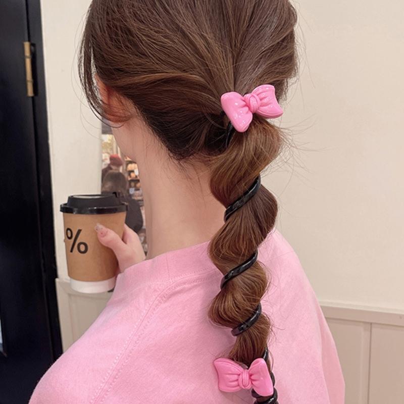 2PCS Spirals Bowknot Ponytail Holder Hair Ties For Girls Resin Hair Accessories Kids Hair Bows For Daily Use And Parties