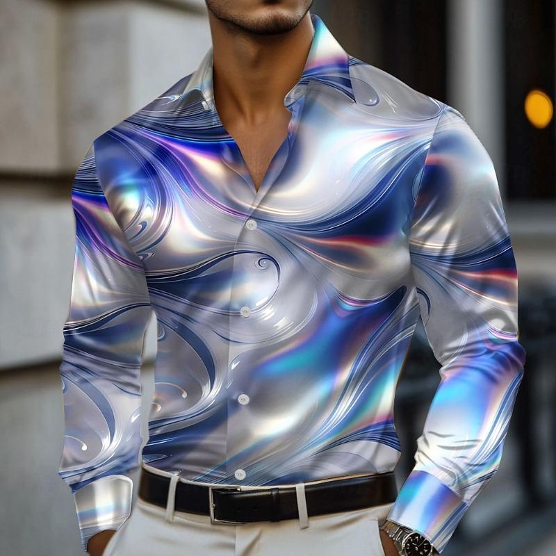 Herren Marmor Abstrakt Flüssige Kunst Hemd Hemd Formelles Hemd Langarm Mode Lässig Urlaub Sommer Frühling Herbst Revershemd