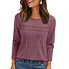 Women Autumn Lace Cutout Long Sleeve Top Pit Strip Casual Pullover Shirt