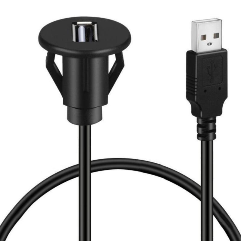 USB Male To Female Charging Cord Car Dashboard Panel Mount Data Transfer Wire for PC Laptop Flush Mount Extension Cable