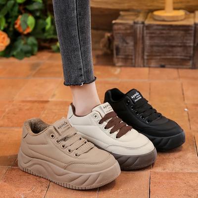 Winter Women's Casual Sneakers  Fashion Keep Warm Plus Velvet Lace Up Wedge Platform Shoes for Women Casual Cotton Shoes