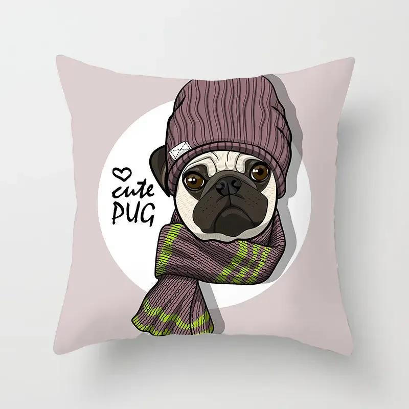 Cute Pug Bulldog Sofa Decorative Cushion Covers Pillowcase For Living Room  Polyester Pillow Case  Home Decor