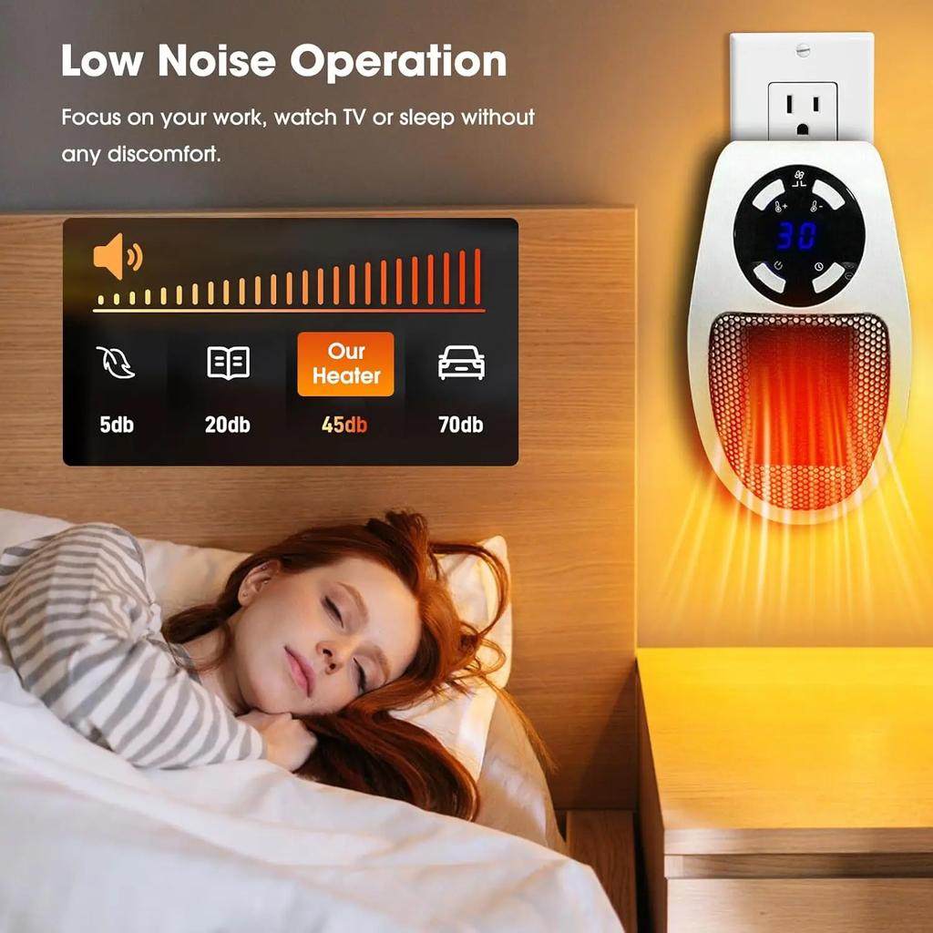 500W Portable Heater Plug in Wall Room Heater Home Appliance Heating Stove Electric Heater with Adjustable Thermostat Timer