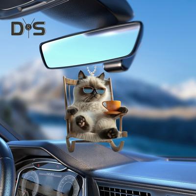 Rocking Chair Cat Hanging Decoration Home Indoor Christmas Tree Car Rearview Mirror 2D Flat Acrylic Kitten Hanging Ornament Cartoon Animal Pendant