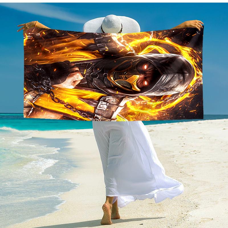 1pc Mortal Kombat4 Beach Towel, Comfortable and Thick, and Swimming/Bath/Picnic/Camping Towel, Suitable for Seaside Beaches
