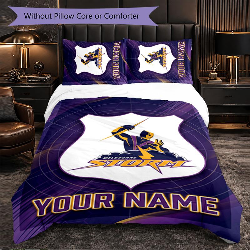 Melbourne Storm Customized Name Text Bedding Set, 1 Duvet Cover & 2 Pillowcases Personalized Bedroom Gift