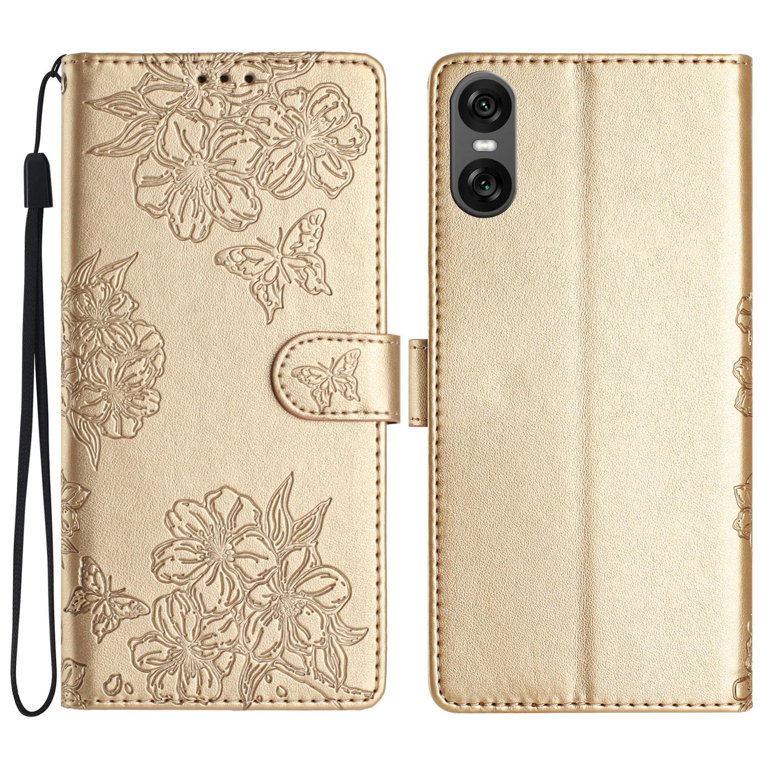 

For Sony Xperia 10 VI Case Butterfly Flower Drop-Proof PU Leather Wallet Phone Cover B